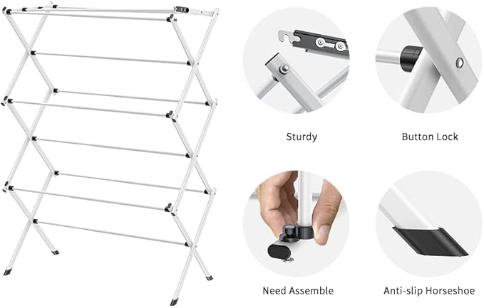 Foldable Drying Rack Clothing,Clothes Drying Rack Folding Indoor and Outdoor Rack,Laundry Drying Rack Collapsible-Black+White