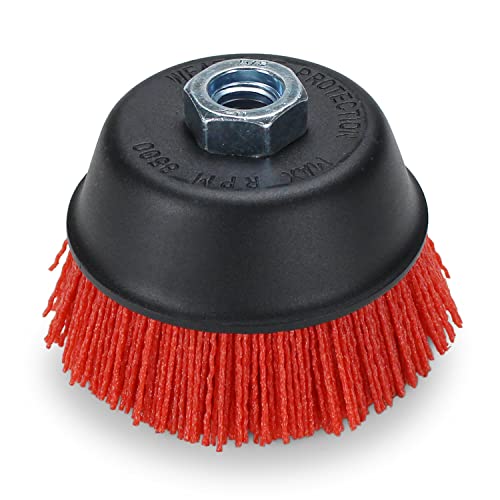 BHA 4" Abrasive Filament Nylon Bristle Cup Brush, 5/8-11 Threat Arbor - Red (120 Grit)