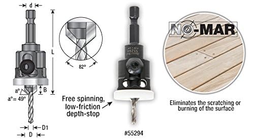Amana Tool - 55295 Carbide Tipped 82° Countersink with Adjustable Low Friction Depth