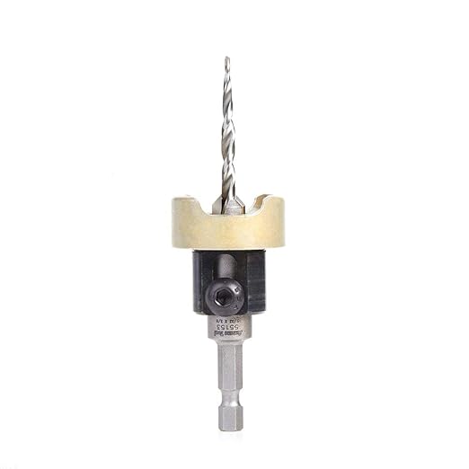 Amana Tool 55153 Carbide Tipped 82 Degree Countersink with Tapered Drill and Adjustable Depth Stop with No-Thrust BB 3/8 D x 5/32 Drill D x 1/4 Inch Quick Release Hex SHK