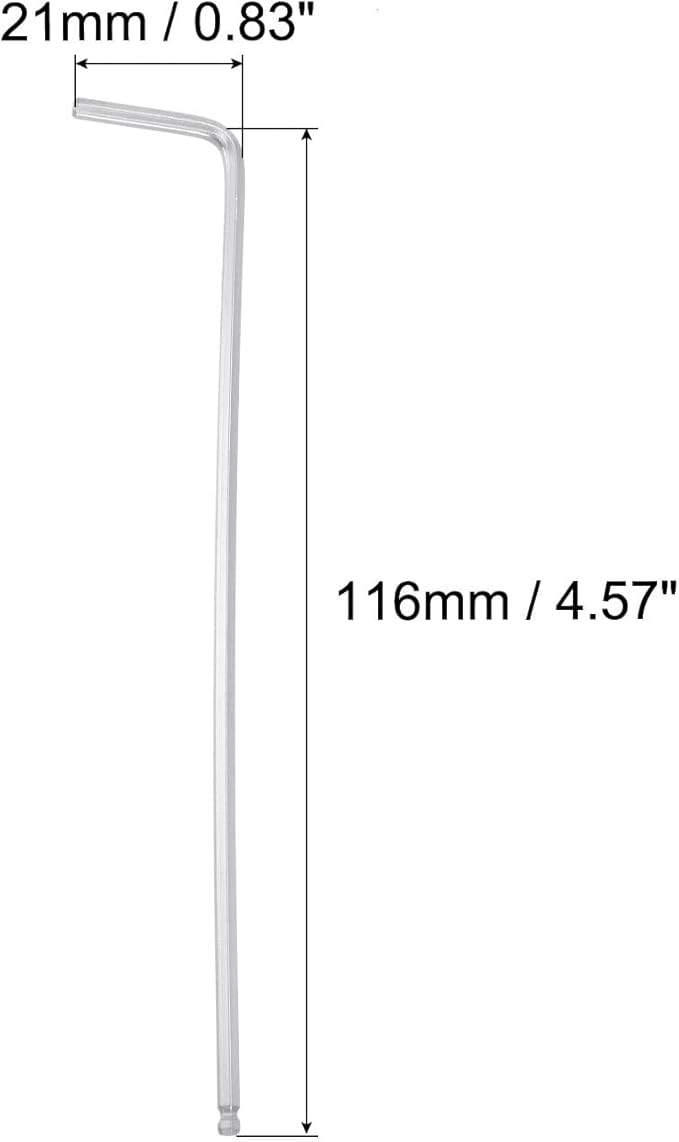 TOP-VIGOR 2Pcs 3/32" Ball End Hex Key Wrench, L Shaped Long Arm Allen Wrench for Household DIY, Professional Machine Repairing, CR-V