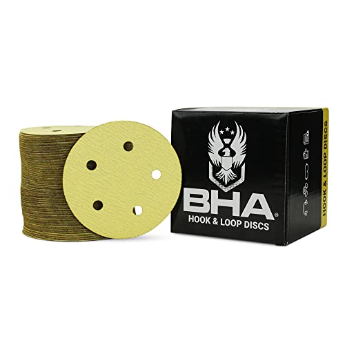 BHA 5" Inch 5 Hole Hook and Loop Sanding Discs for Orbital DA Sanders - 100 Pack (600 Grit)