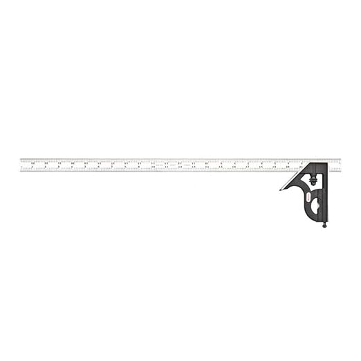 Starrett Steel Combination Square with Square Head - 24" Blade Length, Cast Iron Head, Hardened Steel, Reversible Lock Bolt, Scriber, 4R Graduation Type - C11H-24-4R