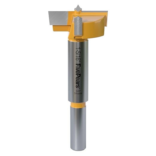 FivePears Forstner Drill Bit 3/8 inch Shank, 1-5/16 inch Cutting Diameter, Carbide Tipped Wood Hole Saw Auger Opener, Hole Opener Hinge Hole Cutter for Woodworking, Plastic, Plywood Products