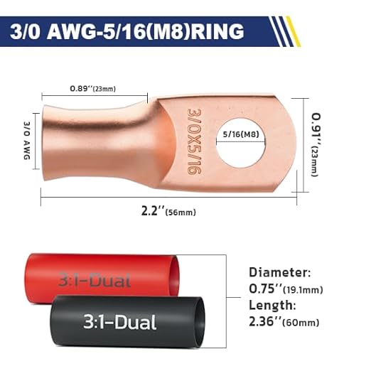 haisstronica 10pcs 3/0 AWG - 5/16"(M8) Battery Cable Lugs, Heavy Duty Copper Wire Lugs with 10pcs 3:1 Adhesive Heat Shrink Tubing, 000 Gauge Wire Lugs, Battery Terminal Connector, Battery Cable Ends