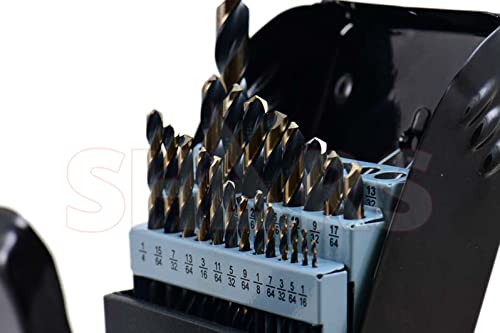 Shars 1/16-3/8" by 64ths + 1/2" 22 Pcs HSS 6542 Jobber Drill Set 135° Point Angle 404-2935 New P)