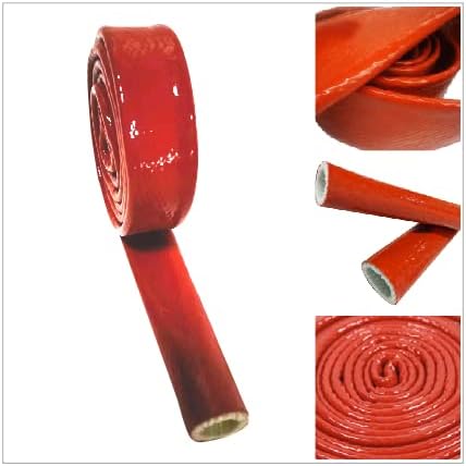 Insulation Heat Shielded Fire Thermo Armor Fire Sleeve Silicone Coated Fiberglass Heat Protection for Automotive Hose Lines & Electrical Wiring-（Red 1/2" ID x5FT）
