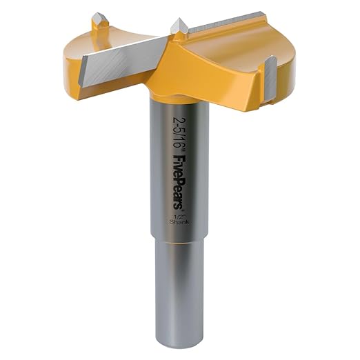 FivePears Forstner Drill Bit 1/2 inch Shank, 2-5/16 inch Cutting Diameter, Carbide Tipped Wood Hole Saw Auger Opener, Hole Opener Hinge Hole Cutter for Woodworking, Plastic, Plywood Products