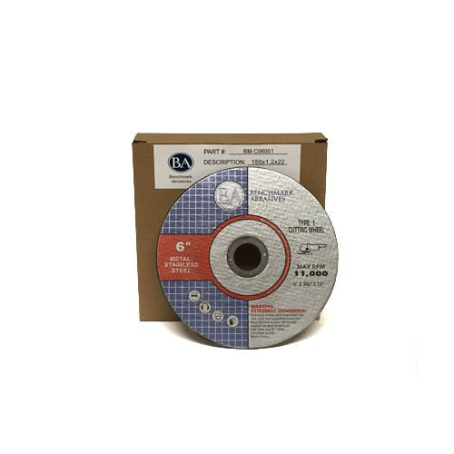 Benchmark Abrasives 6" Pro Metal Self-Sharpening Steel Cutting Cutoff Wheel .045" Thick 7/8" Arbor, Angle Grinder Wheel, Grinder Cutting Wheel - 200 Pack