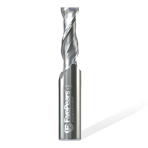 FivePears Up Cut Spiral Router Bit for CNC, 3/8 inch Cutting Diameter and 1-1/4 inch Cutting Length 1/2 inch Shank Carbide End Mill Router Bit for Wood Carving Engraving Grinding Grooving