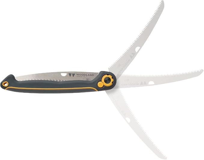 Woodland Tools Duralight Folding Saw – Curved Pruning Saw with Hardened Steel Blade, 3-Position Lock, Soft Grip Handle – Manual Tool for Tree Trimming, Branch Cutting, and Yard Work