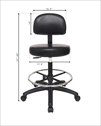 Chair Master Adjustable Chair for Exam Rooms, Labs, Doctor and Dentist Offices. Easy to Clean! 19"-27" Seat Height. 18" Foot Ring (Medium Bench Height, Black)