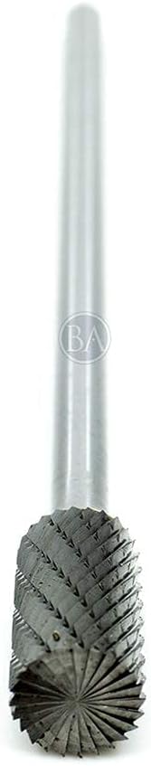 Benchmark Abrasives 6” Cylindrical Shape End Cut Double Cut Tungsten Carbide Die Grinder Bits Metal Deburring Tool Rotary Burr, 1/4 Inch Shaft, Engraving Tool for Woodworking Shaping Carving (SB-5)
