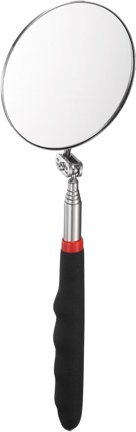 HARFINGTON Telescoping Inspection Mirror 3.3" Round 10.2" to 29.5" 360 Degree Stainless Steel Inspection Swivel Head Extendable Mirrors with Pocket Clip for Technicians Mechanics, Black