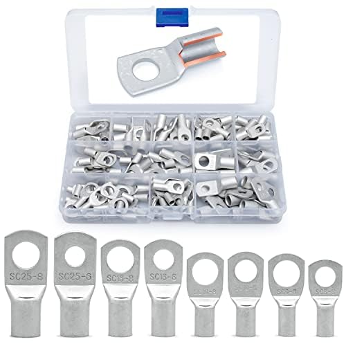 Wirefy 120 PCS Tinned Copper Wire Lugs Kit - Battery Lugs - Crimp Battery Cable Ends - Ring Terminals - 10-4 Gauge