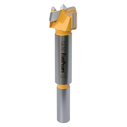 FivePears Forstner Drill Bit 3/8 inch Shank, 13/16 inch Cutting Diameter, Carbide Tipped Wood Hole Saw Auger Opener, Hole Opener Hinge Hole Cutter for Woodworking, Plastic, Plywood Products