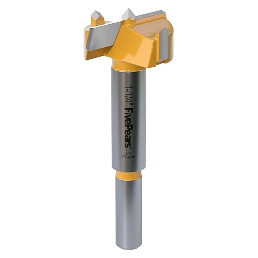 FivePears Forstner Drill Bit 3/8 inch Shank, 1-1/4 inch Cutting Diameter, Carbide Tipped Wood Hole Saw Auger Opener, Hole Opener Hinge Hole Cutter for Woodworking, Plastic, Plywood Products