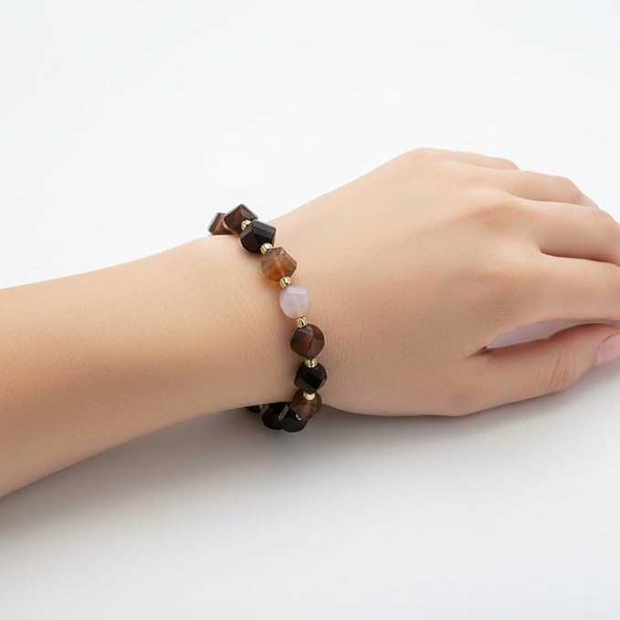34pcs Natural Brown Striped Agate Stone Beads - Image 5