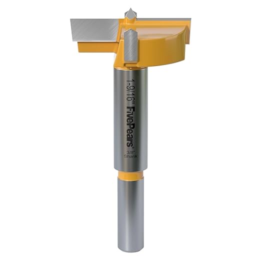 FivePears Forstner Drill Bit 3/8 inch Shank, 1-9/16 inch Cutting Diameter, Carbide Tipped Wood Hole Saw Auger Opener, Hole Opener Hinge Hole Cutter for Woodworking, Plastic, Plywood Products
