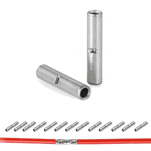 100 PCS Non-Insulated Butt Connectors Kit, AWG 22-16 Wire Ferrules, Electrical Wire Connectors Crimp Ferrule Terminals Kit-BN1.25