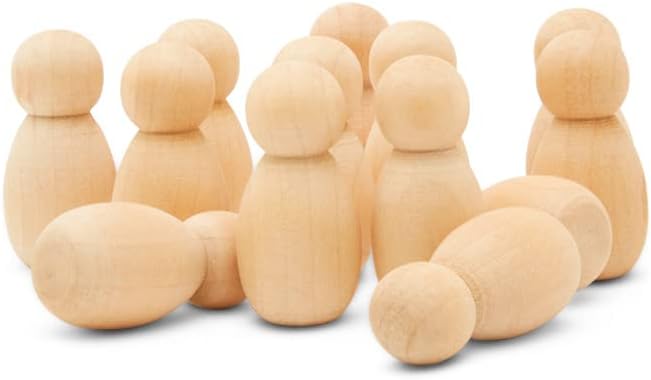 Wood Peg Dolls, 1-1/8 Inch Round Baby Shape Peg People, Strong Birch Wood by Woodpeckers