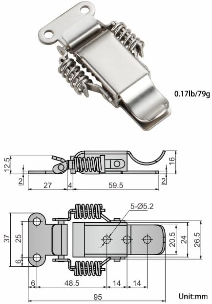 2 Pack Medium Spring-Loaded Toggle Latch and Hook, Spring Draw Locking Catch Clamp Lacth with Screws for Toolbox Cabinet Boxes,3-3/4 inch x 1-1/2 inch