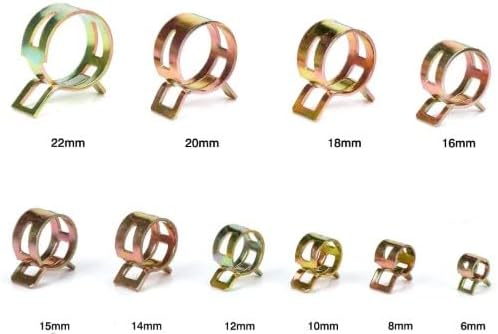 Spring Hose Clamps Set – 6–22mm,15 Assorted Sizes Steel Wire Clamps for Fuel Line, Vacuum Hose, Silicone Tubing, Air Tubes More (115 Pcs)