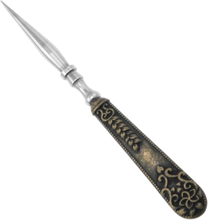 yyangz 1 Set Vintage Carving Awl Mini Seam Ripper Antique Brass Zinc Alloy Stainless Steel Hand Sewing Steel Needle Shoe Repair Punch Tool