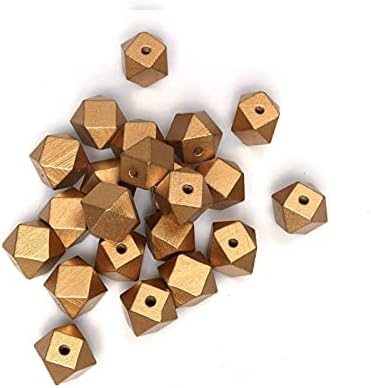 50pcs 16mm Gold Geometric Wooden Beads, Wood Smooth Loose Spacer Beads - Image 6