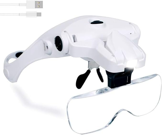 Hands Free Headband Magnifying Glass, USB Charging Head Magnifier by NZQXJXZ