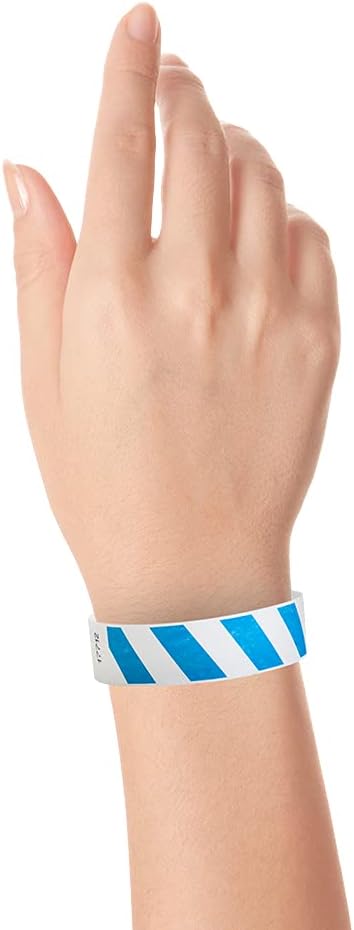 500 WristCo Blue Stripes Tyvek Wristbands for Events - Comfortable Tear Resistant Paper Bracelets ID Wrist Bands for Concerts Festivals Admission Party Identification
