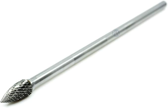 Benchmark Abrasives 6” Pointed Tree Shape Double Cut Tungsten Carbide Die Grinder Bits Metal Deburring Tool Rotary Burr, 1/4 Inch Shaft, Engraving Tool for Woodworking Shaping Carving (SG-3)