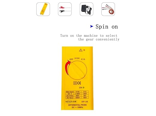 PINTECH High Voltage Differential Active Probe 1600V, 35MHz, 10X/100X Attenuation Rate Oscilloscope Probe DP-35