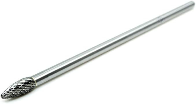 Benchmark Abrasives 6” Flame Shape Double Cut Tungsten Carbide Die Grinder Bits Metal Deburring Tool Rotary Burr, 1/4 Inch Shaft, Engraving Tool for Woodworking Shaping Carving (SH-2)