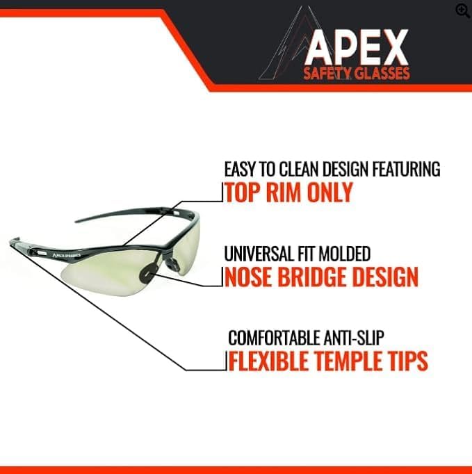 Malta Dynamics APEX Safety Glasses – Construction Safety Glasses for Men and Women with Anti Scratch and Anti Fog Protection, ISEA & ANSI Z87 Compliant (Indoor/Outdoor, 36 Pairs)