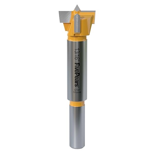 FivePears Forstner Drill Bit 3/8 inch Shank, 13/16 inch Cutting Diameter, Carbide Tipped Wood Hole Saw Auger Opener, Hole Opener Hinge Hole Cutter for Woodworking, Plastic, Plywood Products