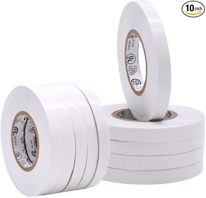 WOD ETC766 Professional Grade General Purpose White Electrical Tape UL/CSA Listed core. Vinyl Rubber Adhesive Electrical Tape: 3/8 inch X 66 ft - Use at No More Than 600V & 176F (Pack of 10)