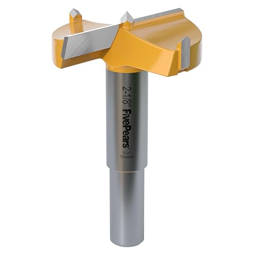 FivePears Forstner Drill Bit 1/2 inch Shank, 2-1/8 inch Cutting Diameter, Carbide Tipped Wood Hole Saw Auger Opener, Hole Opener Hinge Hole Cutter for Woodworking, Plastic, Plywood Products