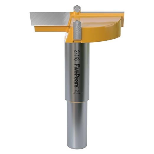 FivePears Forstner Drill Bit 1/2 inch Shank, 2-1/8 inch Cutting Diameter, Carbide Tipped Wood Hole Saw Auger Opener, Hole Opener Hinge Hole Cutter for Woodworking, Plastic, Plywood Products