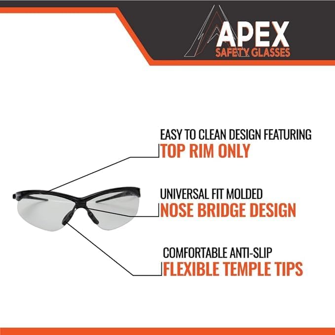 Malta Dynamics APEX Safety Glasses – Construction Safety Glasses for Men and Women with Anti Scratch and Anti Fog Protection, ISEA & ANSI Z87 Compliant (Clear, 36 Pairs)