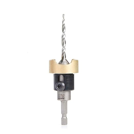 Amana Tool 55155 Carbide Tipped 82 Degree Countersink with Tapered Drill and Adjustable Depth Stop with No-Thrust BB 1/2 D x 3/16 Drill D x 1/4 Inch Quick Release Hex SHK