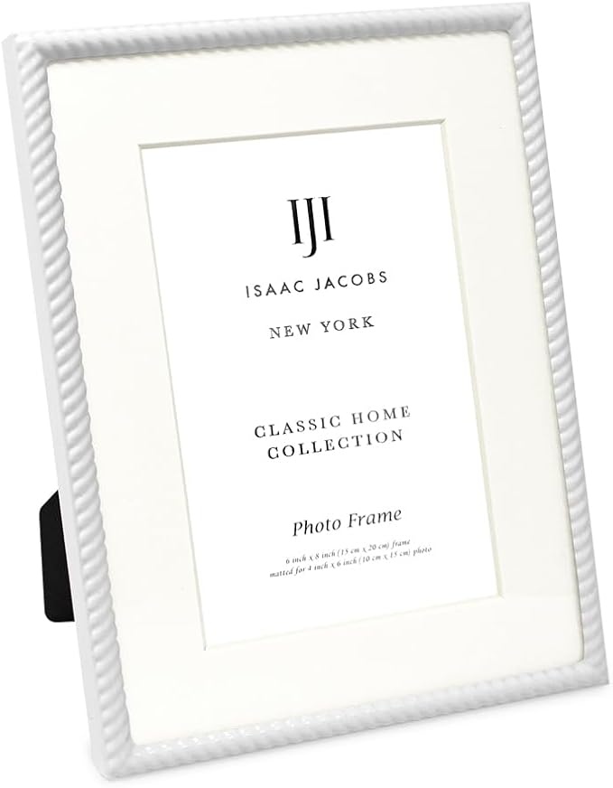 Isaac Jacobs 6x8 White Metal Rope Border Picture Frame, Horizontal & Vertical by IsaacJacobs
