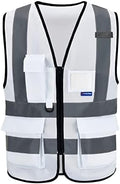 A-SAFETY Hi Reflective Safety Vest,Hi Vis Bright Neon Colors Safety Vest with 4 Reflective Strips 7 Pockets(White XXXL)