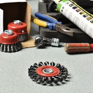 4 Pieces - 4 Inch Twist Knotted Wire Wheel Brush for Grinders and Angle Grinder - 5/8 Inch-11 Threaded Arbor - 0.020 Inch Carbon Steel Wire - Heavy-Duty Conditioning for Metal - 4" x 5/8-Inch | 11 UNC