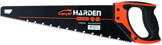 Tools 18" (455mm) Pro Hand Saw – #65 Mn Steel Blade, Heat Treated, HRC >54 Teeth Hardness, 3-Sided Grinding Teeth, Soft TPR Handle
