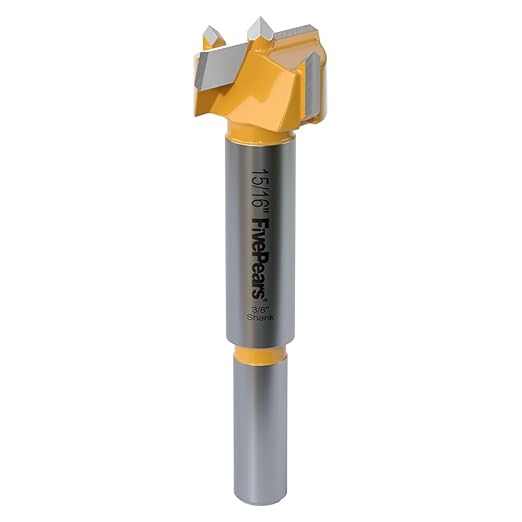 FivePears Forstner Drill Bit 3/8 inch Shank, 15/16 inch Cutting Diameter, Carbide Tipped Wood Hole Saw Auger Opener, Hole Opener Hinge Hole Cutter for Woodworking, Plastic, Plywood Products