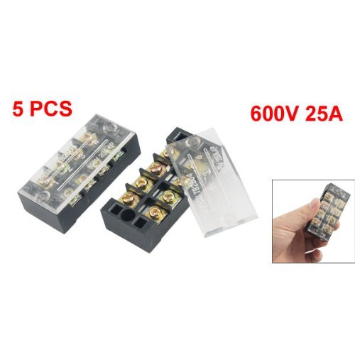 URBEST® 5 Pcs Dual Row 4 Position Covered Screw Terminal Strip 600V 25A