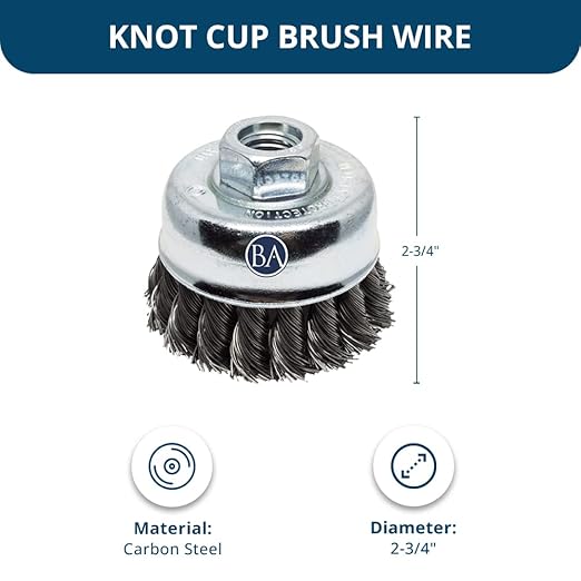 Benchmark Abrasives 2-3/4" Knot Wire Cup Brush for Narrow Holes Derusting Paint Removal Deburring Ferrous Metals Concrete, Wire End Brush for Angle Pneumatic Grinder - (Carbon Steel)