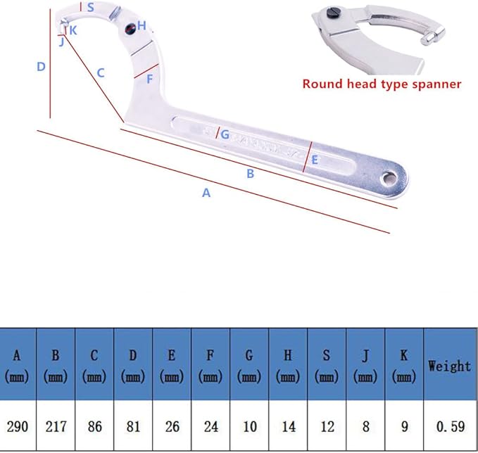 Eowpower Chrome Vanadium Adjustable C Spanner Hook Wrench Tool Round Head 51-121 mm