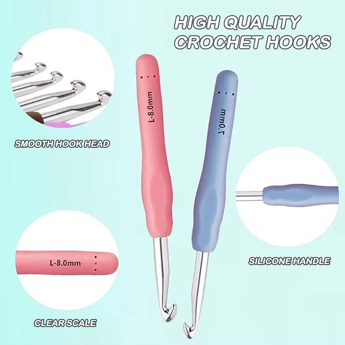 Yarniss 12 Size Crochet Hooks 2.0mm~8.0mm, Ergonomic Crochet Hooks Set - Image 3